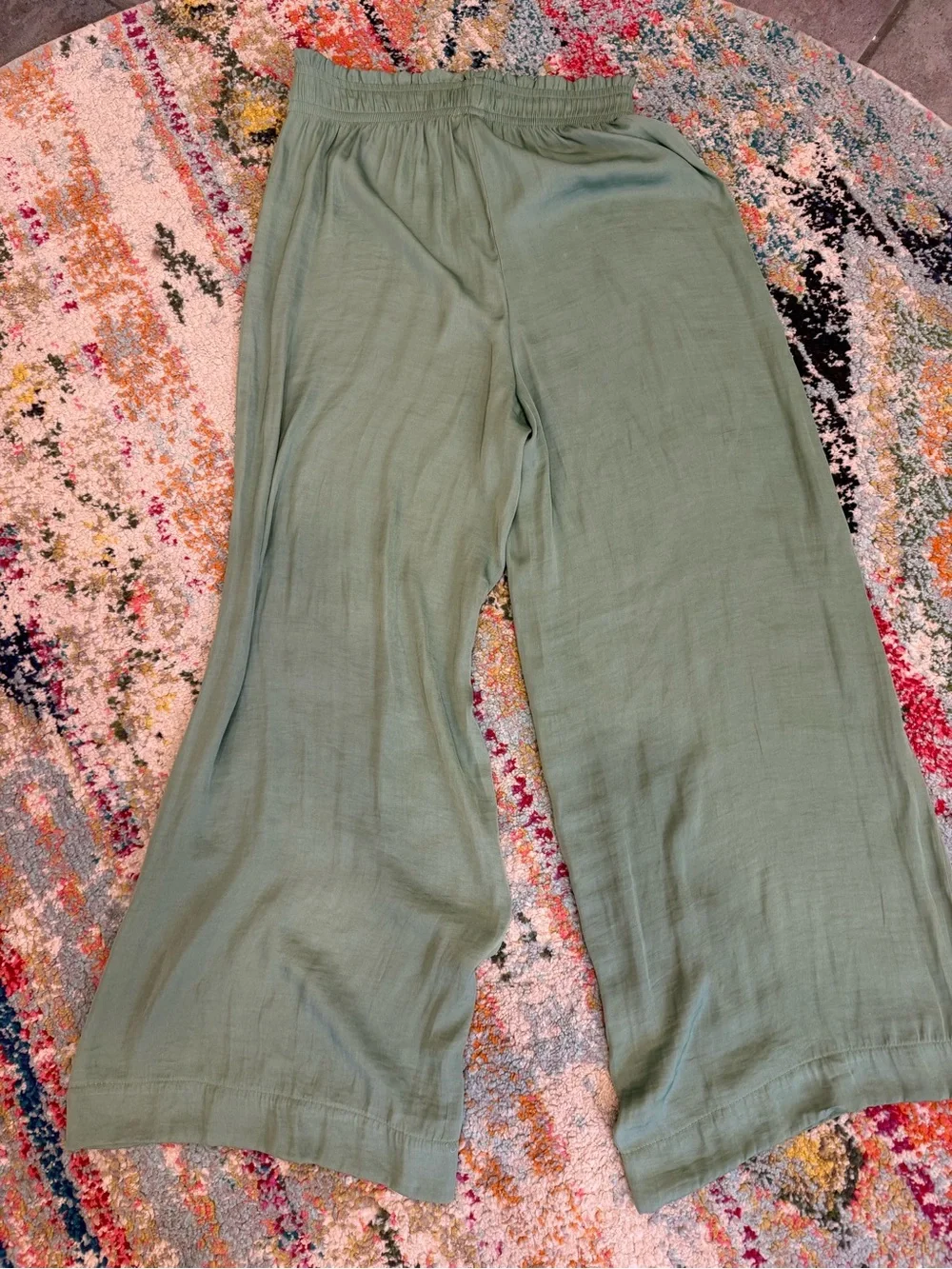 Joie Sage Green Satin Wide-Leg Pull-on Pants XS